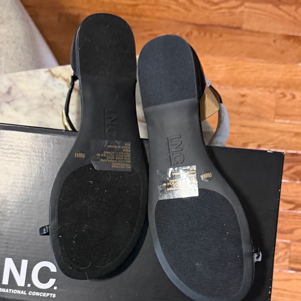 INC International Concepts Black Flat Ankle-Strap Sandals - Picture 6 of 7
